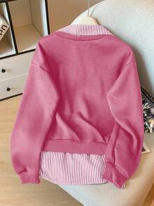 Modelyn 条纹拼接二合一长袖优雅时尚女式卫衣