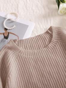 CosyJoli Plus Size Hollow Bowknot Decor Cute Loose Fit Pullover Sweater, Apricot Color, Fall/Winter - Beige - View 4