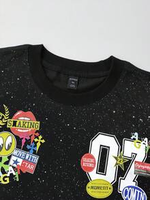 ROMWE MEN Camiseta de manga corta con estampado gráfico de lentejuelas brillantes para hombre - Negro - Ver 2