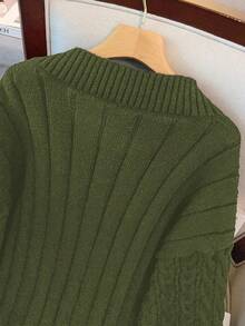 GlowEve CURVE Áo len nữ cỡ lớn, màu trơn, kiểu dáng rộng rãi, tay dài, chất liệu dệt kim, thanh lịch, thích hợp mặc ngoài, mùa thu/đông. - xanh quân đội - Xem 4