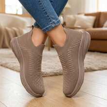 Mujer Zapatillas Deportivas Slip On De Tejido De Punto Transpirable Tipo Calcetín Suela Gruesa Caqui - Caqui - Ver 4