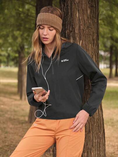 SHEIN In My Nature 女士字母印花拉链半开襟长袖连帽户外卫衣