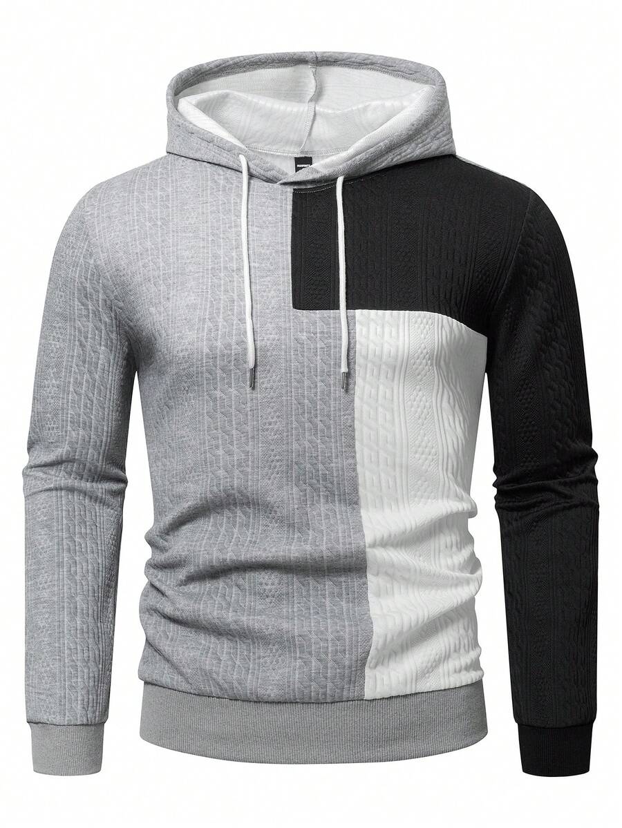 Manfinity Homme Felpa con cappuccio casual da uomo a maniche lunghe con coulisse e colore a contrasto, morbida e comoda, felpe casual da uomo - Multicolore - Visualizzare 1