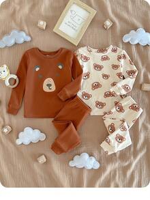 男婴可爱卡通图案针织长袖上衣和裤子贴身睡衣套装 - 彩色 - 查看 6