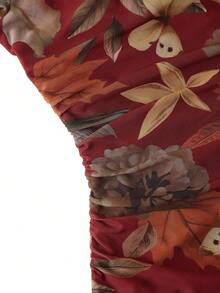 Ellevyn 女士印花立领优雅收腰长袖中长连衣裙，适合派对和活动 - 彩色 - 查看 4