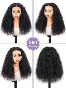 全蕾丝真人发假发，预先拔毛，水波纹，全蕾丝前假发，湿润波浪，可做任何造型，水波纹透明蕾丝前真人发假发，女士款，自然黑色 - Natural Black - 查看 5