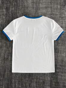 GENTILAND Men's Letter Print Round Neck Short Sleeve Casual Versatile T-Shirt Blue Trim T Shirt Los Angeles 1995 T Shirt Ringer T Shirt White T Shirt Los Angeles T Shirt - White - View 3