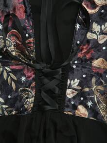 Flirla Vestido de talla grande con estampado floral de bloques de color y mangas acampanadas - Multicolor - Ver 3