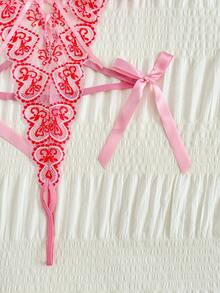 1pc Sexy Lace Criss-Cross Backless Deep V Design Lingerie Set, Romantic & Seductive - Multicolor - View 5