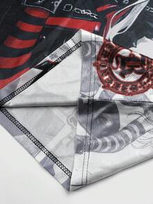 ROMWE MEN Men's Casual Street American Comic Girl Print T-Shirt And Drawstring Waist Shorts Set - Grey - View 6