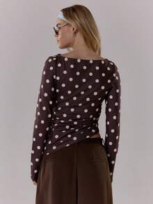 MUSERA Polka Dot Contrast Colour Crewneck Long Sleeve Top Cute Going Out Daily Office School Spring Summer - Multicolor - View 2