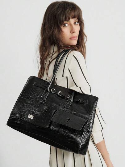 SHECARRY Casual Simple Solid Color Tote Bag, Commuter Bag