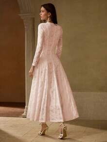 MOTF PREMIUM WOMEN'S LONG SLEEVE LACE STRUCTURED COCKTAIL DRESS - Pink - View 4