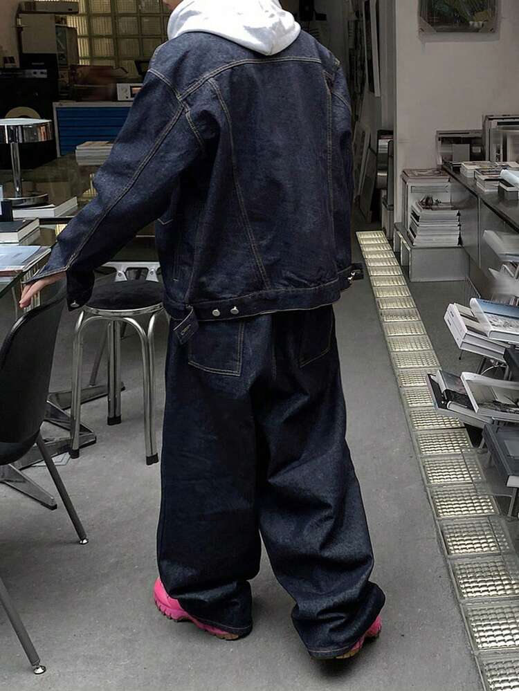 Men's Black Washed Vintage Denim Suit, Spring/Autumn