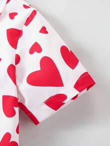 Genkimix Kids 两件套男童POLO衫，白色短袖，红色爱心印花，搭配红色运动短裤，活泼可爱，爱心印花设计充满童趣，适合圣诞节、情人节等节日，也适合日常休闲穿着，夏季亦可。 - 紅色 - 查看 4