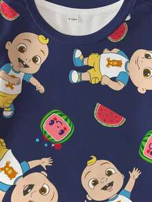 CoComelon X SHEIN Baby Boy Casual Cartoon Pattern Round Neck Short Sleeve Top, Summer - White - View 6