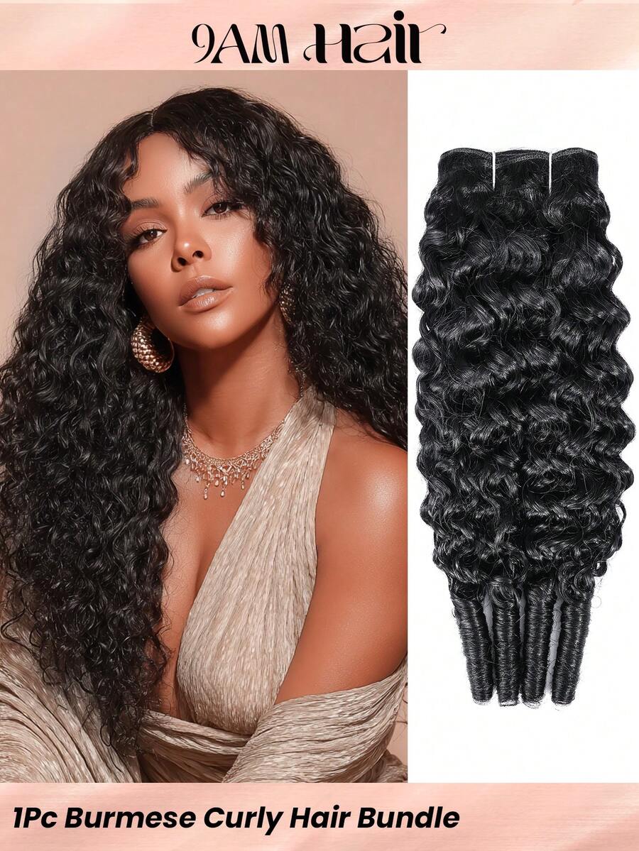 缅甸卷发束，真人发，1束，未经加工，快速编织，3c4a水波纹，螺旋卷发尾，真人发接发，自然黑色