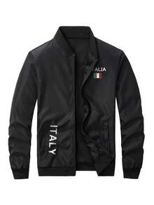 Manfinity Homme Men's Long Sleeve Bomber Jacket, Fashionable, Fall - Black - View 7