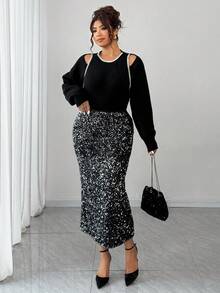 Dazy Plus Váy sequin cỡ lớn, eo chun, váy dự tiệc thời trang cho năm mới, lễ hội hóa trang dành cho phụ nữ. - Bạc - Xem 5