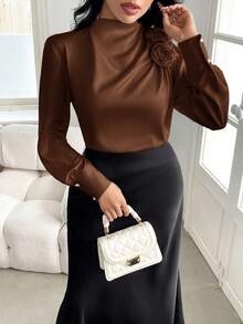 Modelyn Women's Daily Casual Shirt Coffee Brown Top - Coffee Brown - View 3