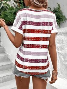 EMERY ROSE Áo thun tay cánh dơi kẻ sọc nhiều màu sắc cho mùa hè Áo thun họa tiết dành cho nữ - Nhiều màu - Xem 2