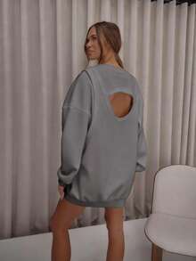 MUSERA Oversized Cut Out Back Open Armhole Sweatshirt Dress Classy Cute Sexy Streetwear Night Out  Evening - Mauve Purple - View 2