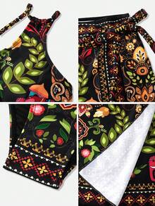 Swim Oasis Women's Summer Beach Floral Print Sexy Tankini Swimsuit Set With Sarong Skirt - Multicolor - View 6