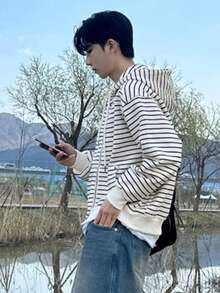 DAZY Men's Striped Zip-Up Hooded Jacket And Coat, Spring/Autumn - Multicolor - View 2