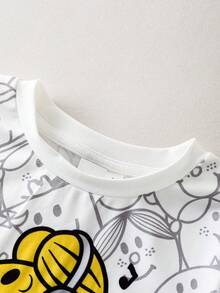Mr Men Little Miss X SHEIN Young Girl Casual Cartoon Pattern Round Neck Long Sleeve T-Shirt, Autumn - White - View 3