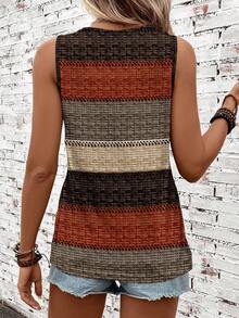 SHEIN LUNE Top de tirantes de cuello redondo con rayas de contraste, adecuado para primavera/verano, playa, casual - Multicolor - Ver 3