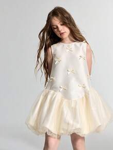 Maija Kids Maija Kids Elegant Sleeveless Bow Decor Floral Bud Dress For Teen Girls - Apricot - View 5