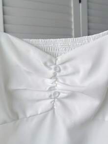 Tween Girl Casual Solid Color Short Sleeve Blouse - White - View 4