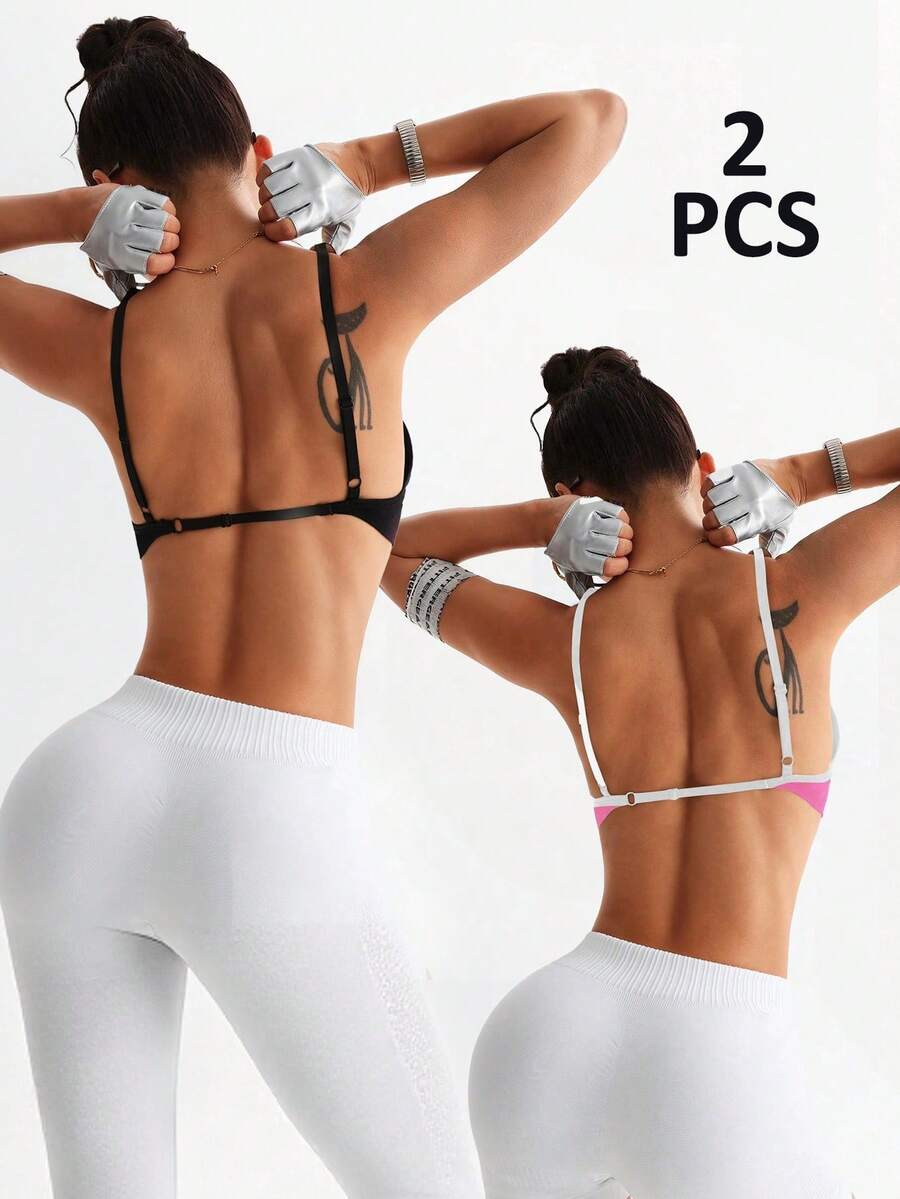 Sujetador deportivo de unicolor, cómodo y ajustable de Velisys, adecuado para uso diario, yoga, fitness, top deportivo de espalda de tirantes cruzados - Multicolor - Ver 1