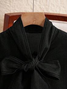 SHEIN LUNE 女款休閒綁帶領牛仔上衣，秋季 - 黑色 - 查看 3