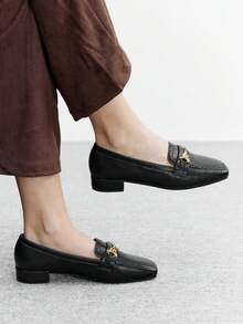CUCCOO BIZCHIC Women's Metal Decor Casual Slip-On Loafers, Versatile For Daily Commute For Christmas - Black - View 3