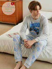 1 Set Merry Christmas Snug Fit Teen Pajamas, Featuring Cool Santa Claus Face With Sunglasses Graphic Surrounded By White Snowflakes, Long Sleeve Top With Contrast Cuffs, Slim Fit Pants With Contrast Ankle Cuffs, Made Of Soft Comfortable Fabric