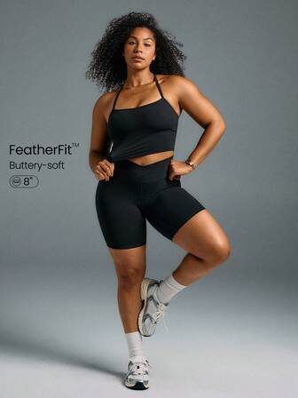 8" FeatherFit™ Crossover Biker Shorts Cycling Running Gym Workout