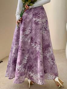 DAZY Women's Floral Print High Waist Elegant Fashion Skirt - Baby Pink - View 2