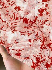 Rometta 大码女士优雅印花褶皱中长连衣裙，无袖，适合夏季日常穿着 - 棕色 - 查看 3