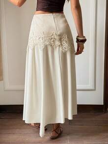 Serisse Chân váy ren vá thanh lịch dành cho nữ - Màu be - Xem 2