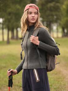 SHEIN In My Nature 常规款长袖针织开衫 - 綠色 - 查看 4