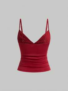 ROMWE Grunge Punk Sexy Halloween Dark Punk Rivet Patchwork Women Top - Red - View 2