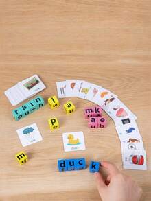40 Cards 3D Letter Blocks Word Spelling Game Vocabulary Building Educational Toy Set For Preschool Kindergarten Classroom Holiday Gift Parent Child Interaction Learning Activities - Multicolor - View 2