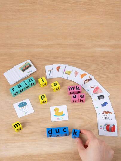 Zazumi 40 Cards 3D Letter Blocks Word Spelling Game Vocabulary Building Educational Toy Set For Preschool Kindergarten Classroom Holiday Gift Parent Child Interaction Learning Activities