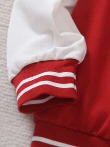 SHEIN Genkimix Kids 4-7 Years Old Boys' Collegiate Baseball Jacket 2-Piece Set - Black Knit Cardigan Baseball Jacket With White Sleeves, Letter "P" Print, Matching Printed Sweatpants With Ribbed Collar, Cuffs And Hem, Comfortable And Casual, Suitable For Spring/Autumn, Daily Wear, Sports, School, Travel - Burgundy - View 7