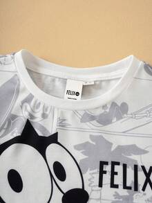 SHEIN Felix The Cat Camiseta de manga corta con gráfico de letras de arte pop casual para uso diario y paseo para niño, verano - Blanco - Ver 4