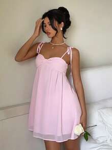 CovetEZ 女士优雅粉色吊带迷你连衣裙，夏季 - 粉色 - 查看 7