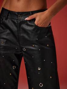 Denimoi Faux Leather Studded Staight Leg Pants Fashion Statement Pants GNO CLubwear Going Out Concert