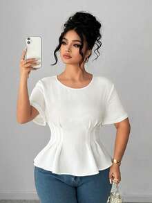 SHEIN Elenzya 大码女式纯色优雅腰部设计露背系带上衣，百搭 - 白色 - 查看 6