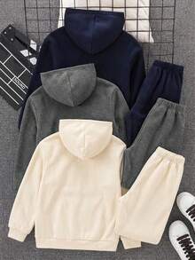 SHEIN 6pcs Kids/Tween Boys Casual Everyday Versatile Printed Hoodie Sweatshirt And Relaxed Fit Jogger Pants 2-Piece Thermal Lined Outfit Set Flash Burgundy Boho Goth Y2k Streetwear Rave Vacation Holiday Party Festival Fall Winter Winter Clothes Retro Vintage Casual Cozy - Multicolor - View 2